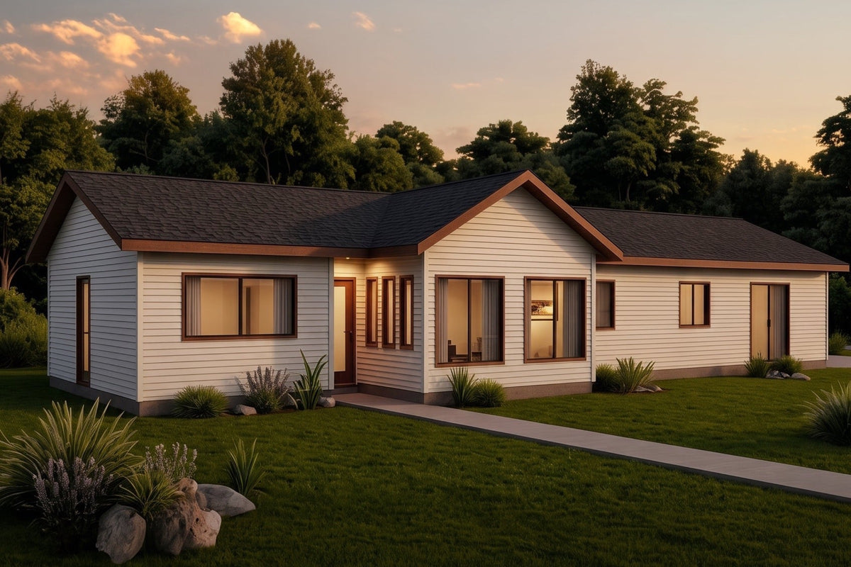 Render 3D del modelo Óptima de CasasCAD, 123,84 m² con cinco dormitorios