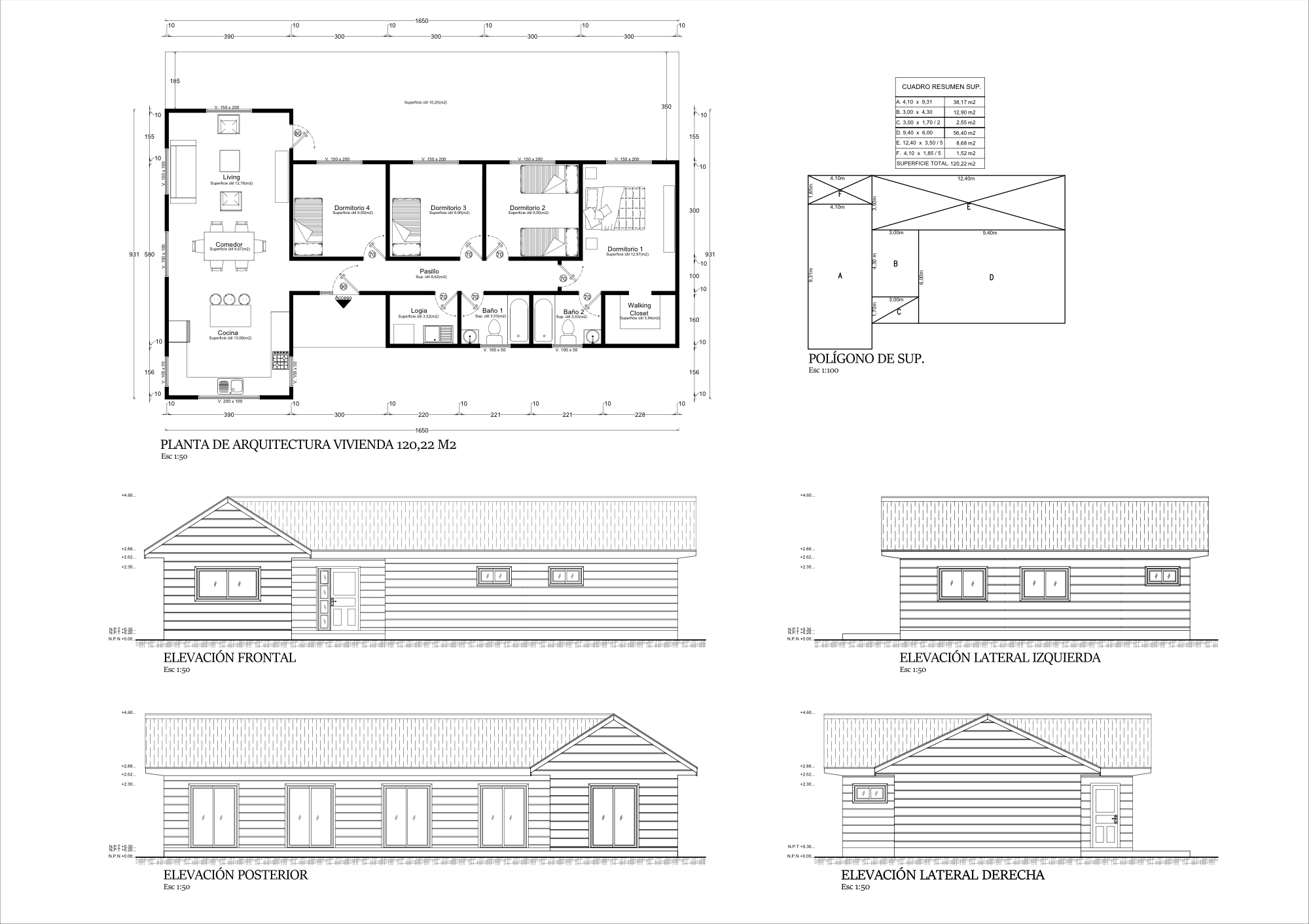 Plano de arquitectura de una casa de CasasCAD